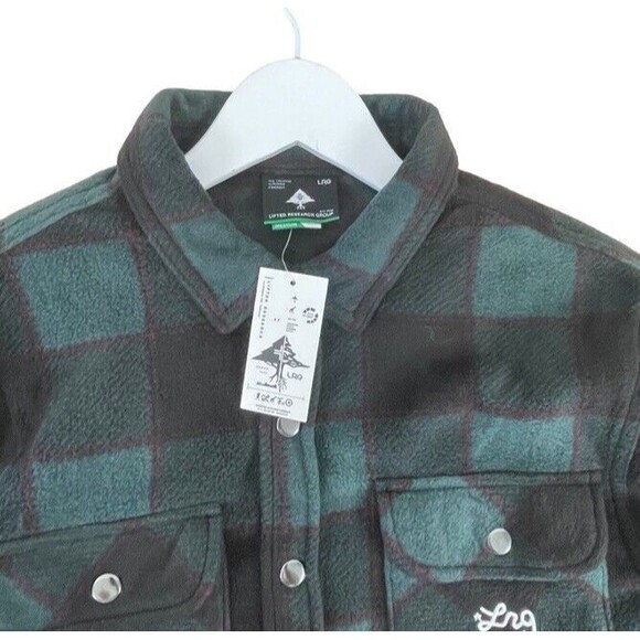 Lifted Research Group LRG Flannel Fleece Shacket Medium Black Plaid Snap NWT - Picture 3 of 6